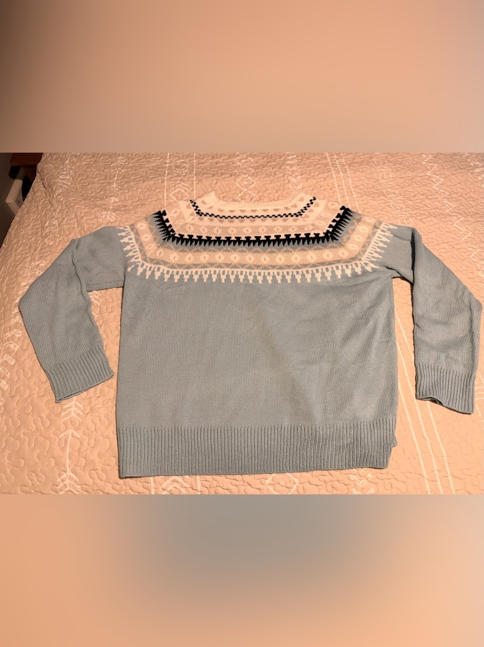 Light Blue Fair Isle Yoke Crewneck Sweater